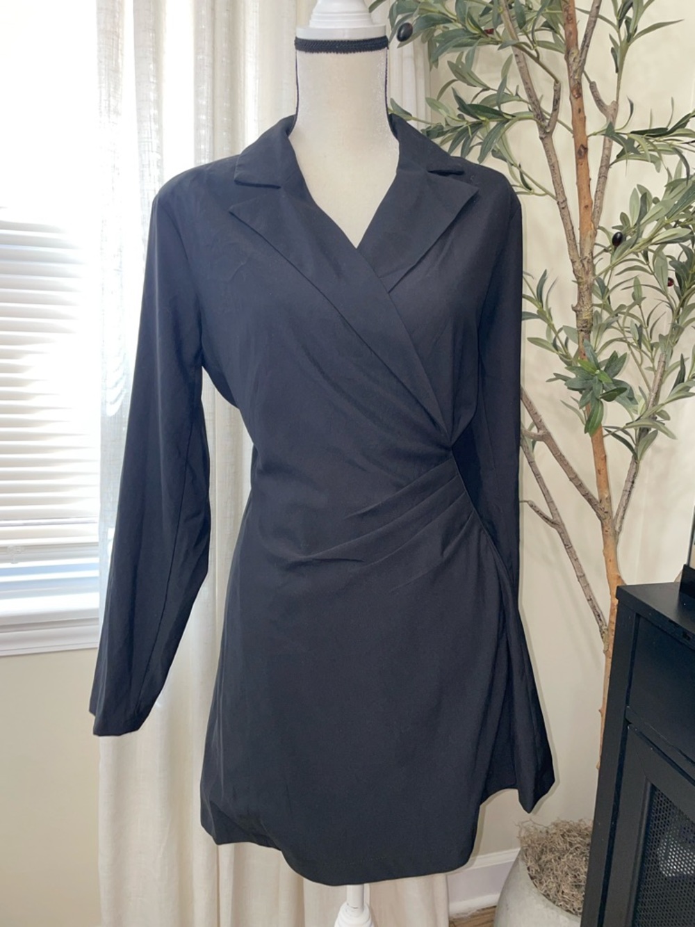 Fashion Nova Black Blazer Wrap-Style Long Sleeve Dress S